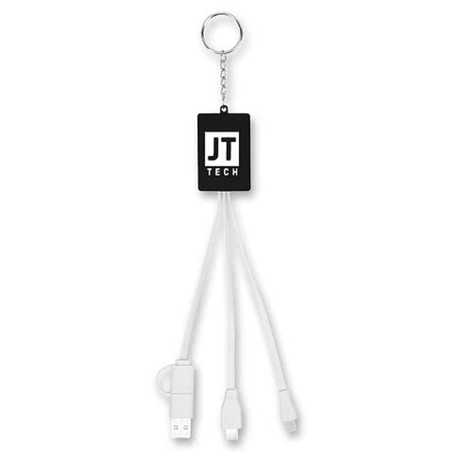 3-in-1 Charging Cable & Phone Stand Keychain in BLACK WITH WHITE
