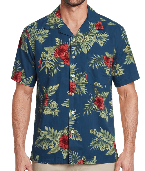 Blue Generation Floral Print Short Sleeve Camp Shirt - Embroidered in Floral