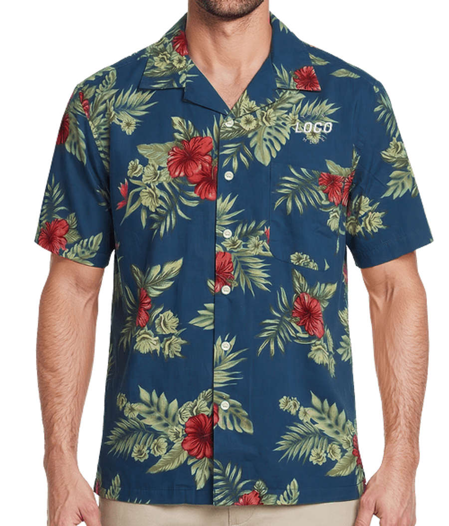 Blue Generation Floral Print Short Sleeve Camp Shirt - Embroidered in Floral