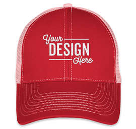 Mega Cap Contrast Stitch Trucker Hat - Color: Red / Pink