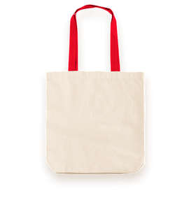 Midweight Contrast Handles Cotton Canvas Tote Bag - Color: Natural / Red