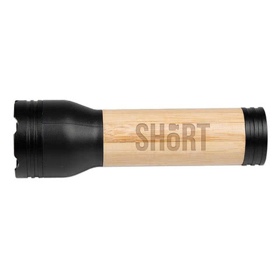 Laser Engraved Bamboo Rechargeable LED Flashlight in Natural with Black