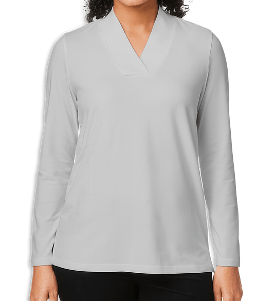 Devon & Jones Women's Raleigh Shawl Collar Long Sleeve Shirt - Embroidered in Grey
