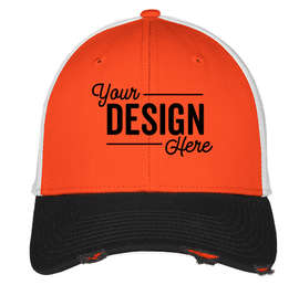 New Era 39THIRTY Distressed Stretch Fit Mesh Hat - Color: Black / Deep Orange / White