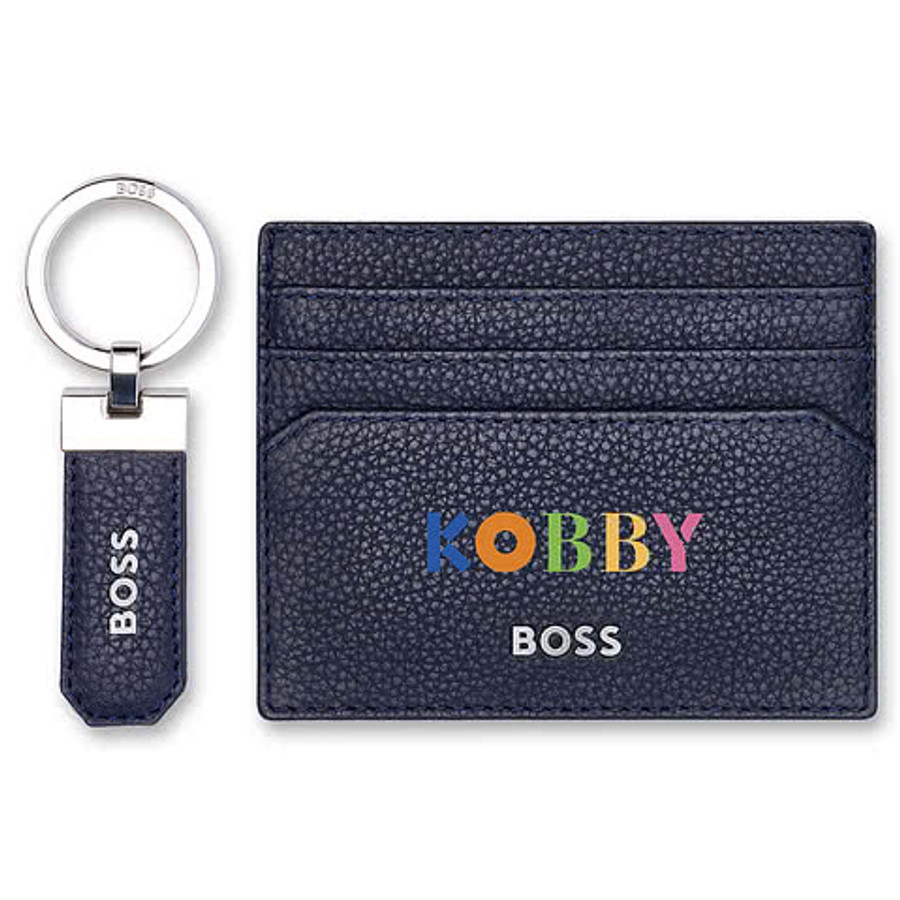 Hugo Boss Classic Grained Keychain & Card Holder Set in Navy