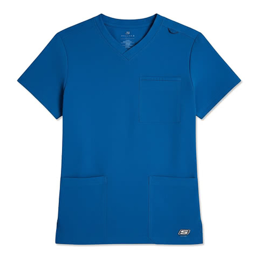 Skechers by Barco Thesis Recycled 3-Pocket Round Neck Scrub Top in Pewter