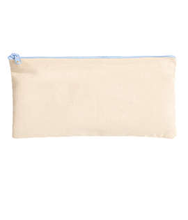 Large Natural Canvas Pouch with Colored Zipper - Color: Natural / Powder Blue