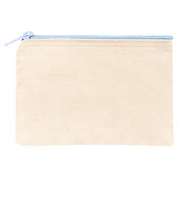 Small Natural Canvas Pouch with Colored Zipper - Color: Natural / Powder Blue