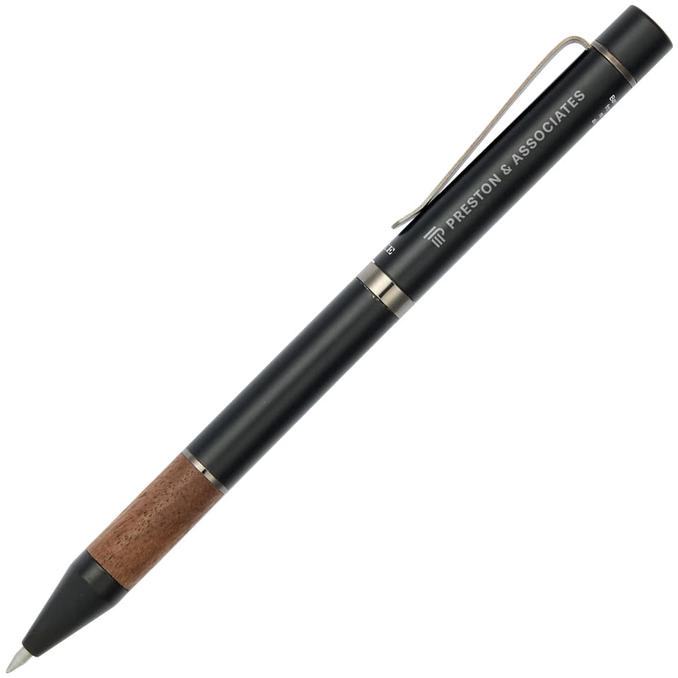 Luxe Laser Engraved Recycled Aluminum & Walnut Ballpoint Pen (blue ink)