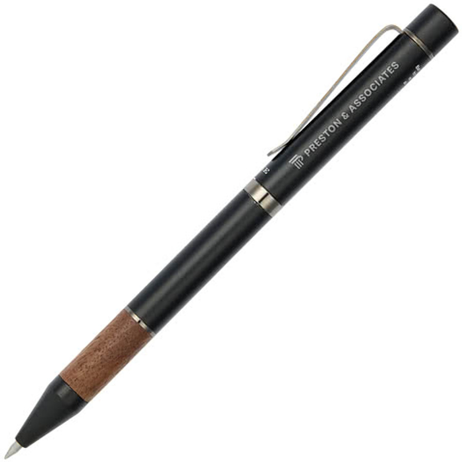 Luxe Laser Engraved Recycled Aluminum & Walnut Ballpoint Pen (blue ink) in Black