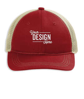 Port Authority Unstructured Snapback Trucker Hat - Color: Flame Red / Tan