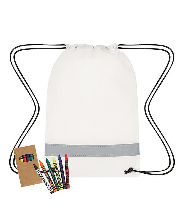 Full Color Lil' Bit Reflective Coloring Drawstring Bag with Crayons