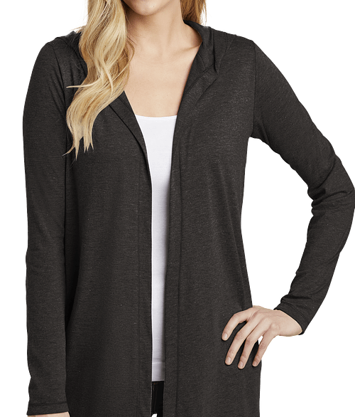District Women's Perfect Tri-Blend Hooded Cardigan in Black Frost