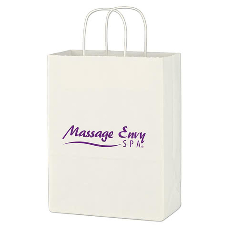 Full Color Medium White Kraft Paper Shopper Bag in White