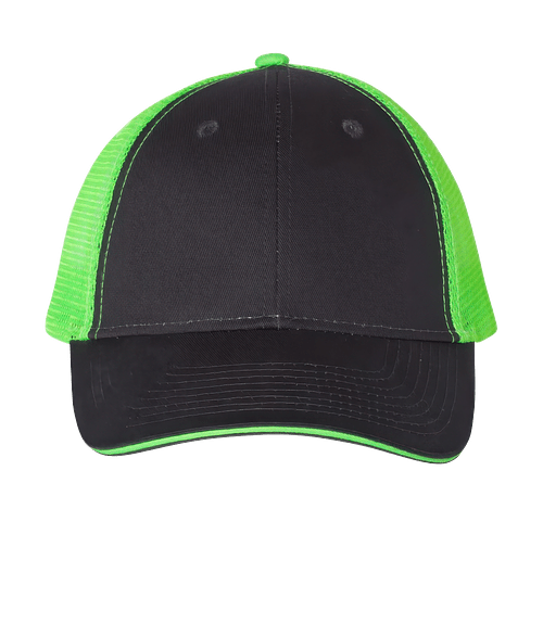 Valucap Sandwich Six Panel Trucker Hat in Charcoal/Neon Green