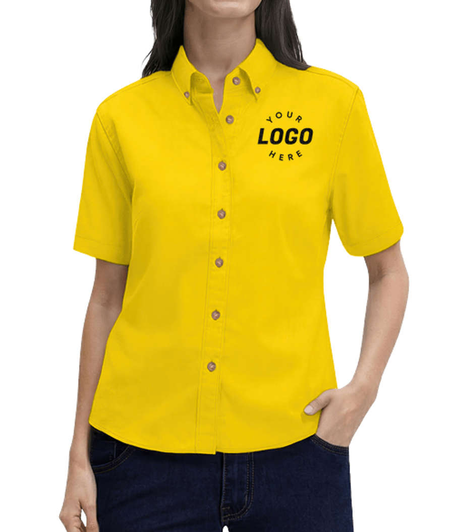 Blue Generation Women’s 100% Cotton Twill Short Sleeve Shirt - Embroidered in Yellow