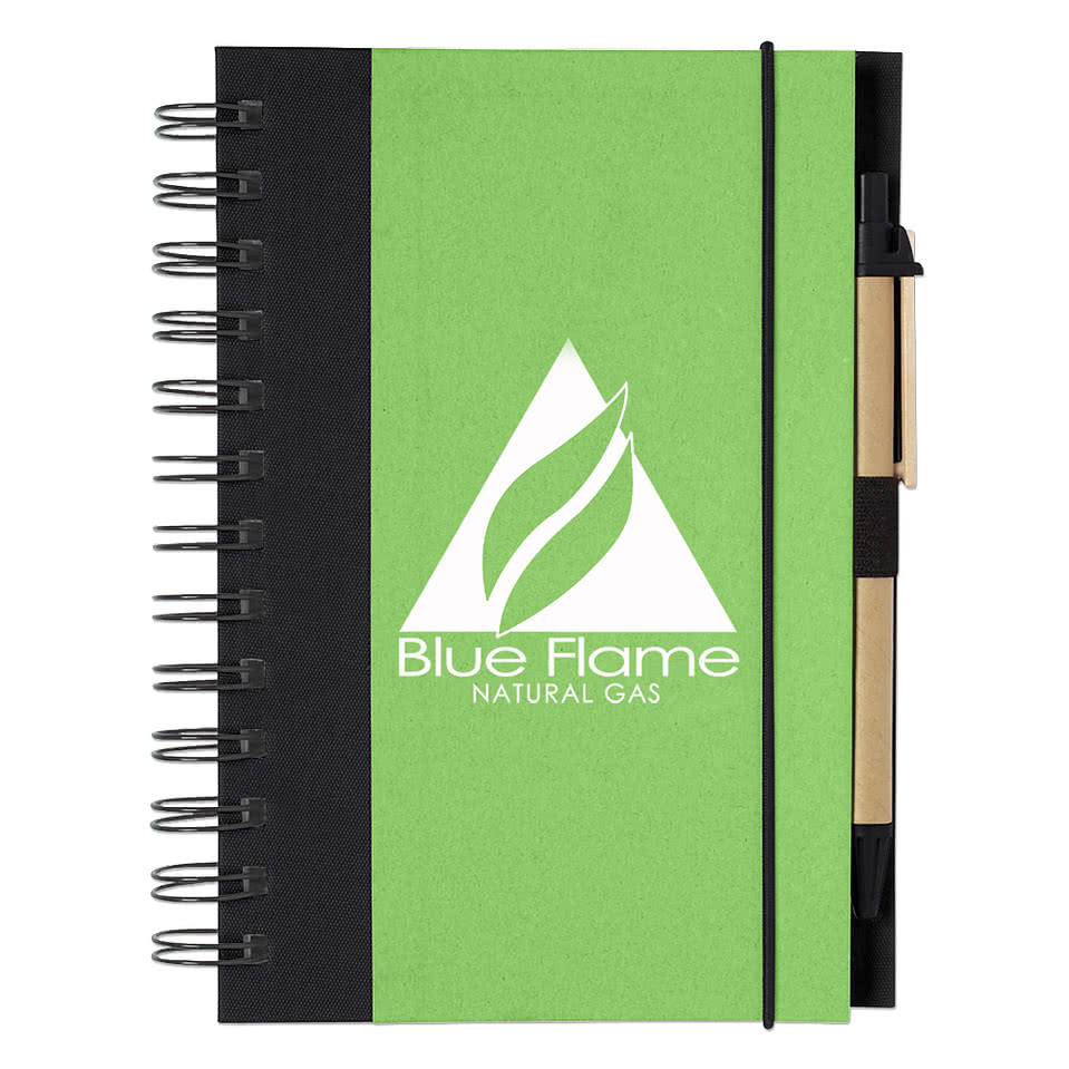 Eco-Inspired Recycled Hard Cover Spiral Notebook with Pen