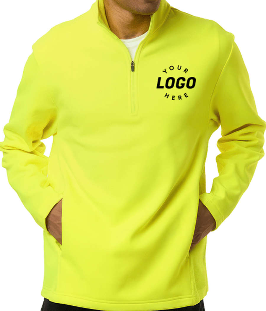 Team 365 Squad Cadet Tech Fleece Quarter Zip Pullover - Printed in Safety Yellow