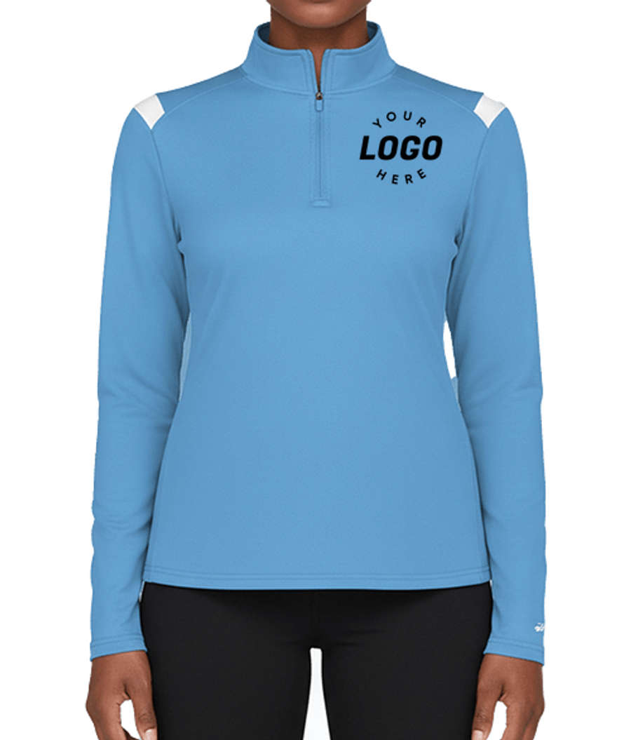 Badger Women's On The Rise Sport Paneled Performance Quarter Zip Pullover in Columbia Blue/White