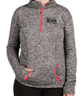 J. America Women's Cosmic Quarter Zip Performance Pullover - Color: Charcoal Fleck / Fire Coral