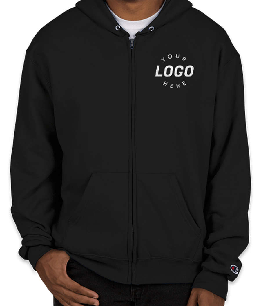 Embroidered Champion Powerblend Midweight Zip Hoodie in Black