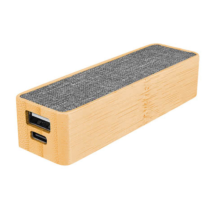 Bamboo Recycled 2,200 mAh Portable Power Bank in Gray / Bamboo