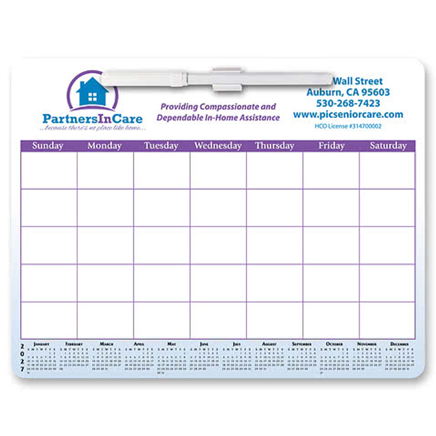 Memo Board Calendar w/ Mag in .12M Thickness White w/ No Stock Artwork