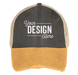 Adams Pigment Dyed Distressed Trucker Hat - Color: Black / Mustard