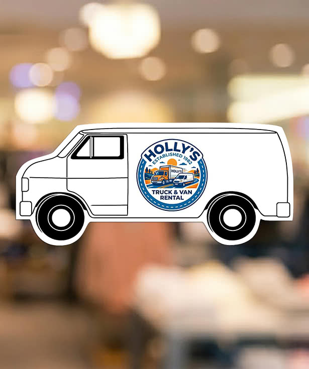 Full Color Re-Stick-It 1.5 in. x 3.5 in. Van Shaped Reusable Decal