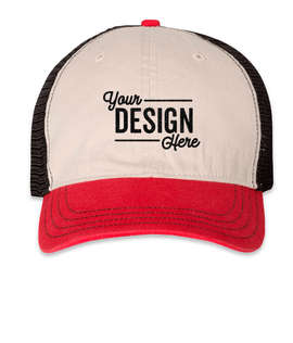 Richardson Garment Washed Trucker Hat - Color: Stone / Black / Red