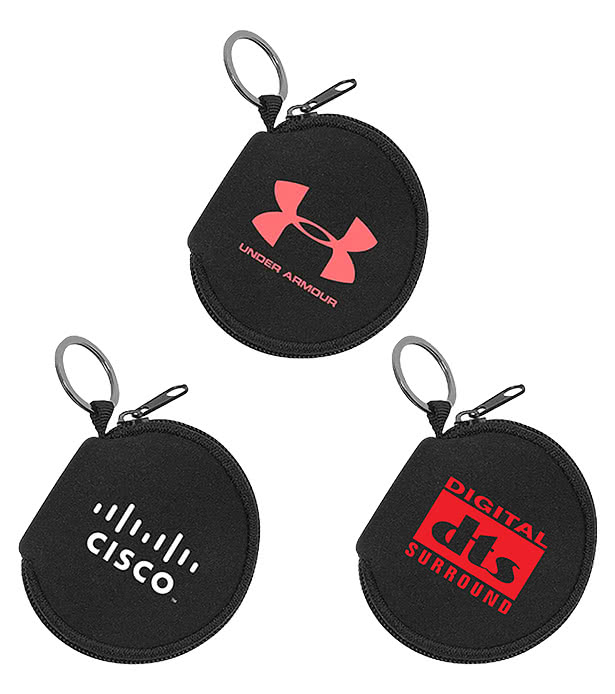 Neoprene Zipper Pouch Keychain with Silver Split-Ring