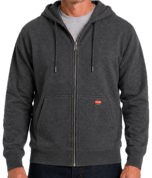 Wrangler Workwear Zip Hoodie - Printed in Heather Grey 