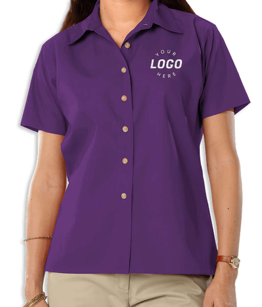 Blue Generation Women's Scotchgard Short Sleeve Dress Shirt - Embroidered in Purple