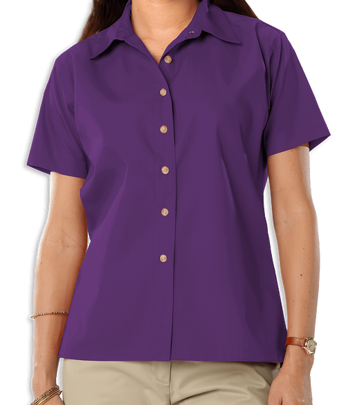 Blue Generation Women's Scotchgard Short Sleeve Dress Shirt - Printed in Purple