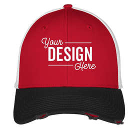 New Era 39THIRTY Distressed Stretch Fit Mesh Hat - Color: Black / Scarlet / White