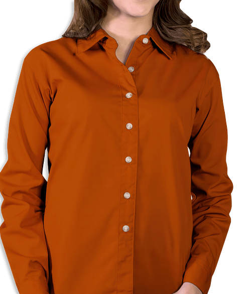 Blue Generation Women's Superblend Poplin Long Sleeve Dress Shirt - Embroidered in Burnt Orange