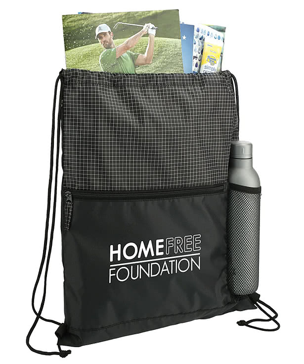 Grid Zippered Drawstring Bag