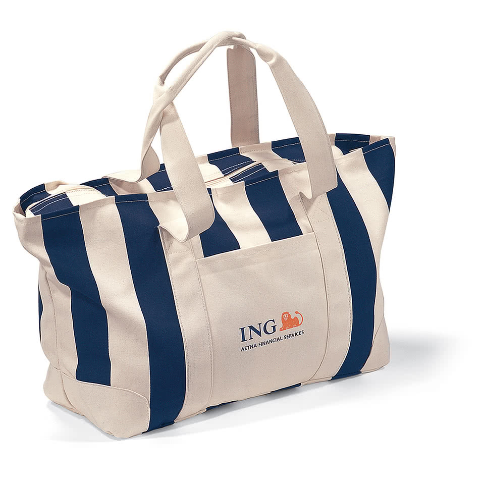 Large Striped Canvas Tote Bag