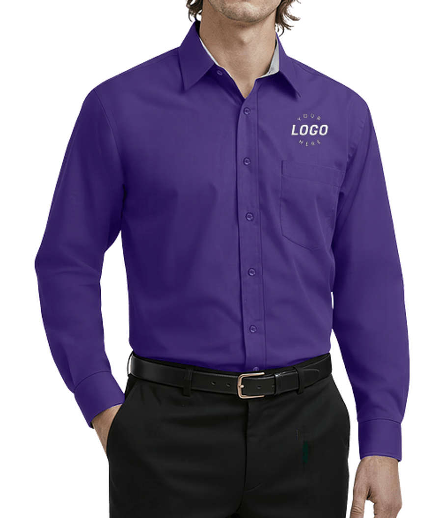 Blue Generation Fine Line Twill Long Sleeve Shirt - Embroidered in Purple