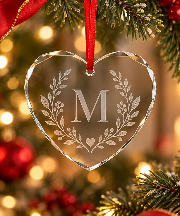 Laser Engraved 3" Glass Heart Ornament