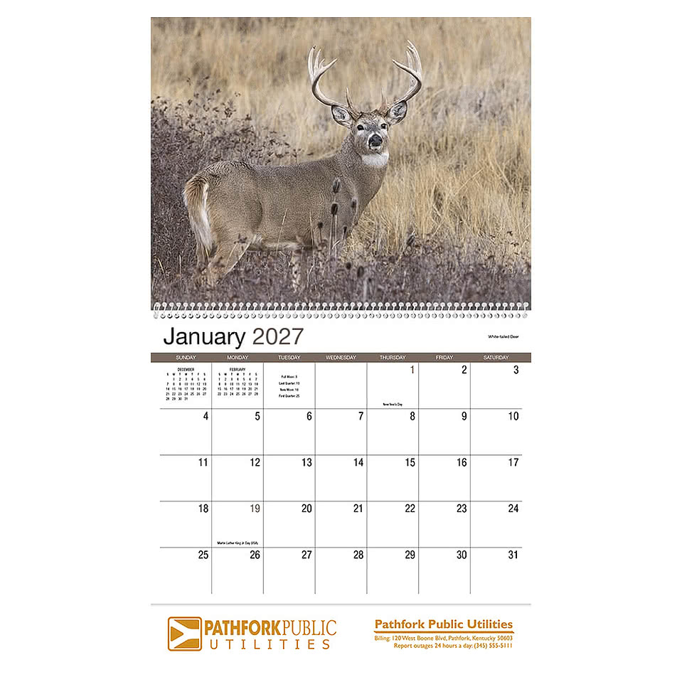 Full Color Wildlife Spiral Wall Calendar