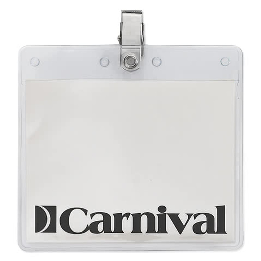 4" x 3" Horizontal Vinyl Badge Pouch with Bulldog Clip in Clear