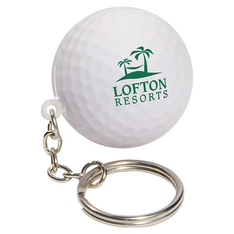 Golf Ball Stress Reliever Keychain in White