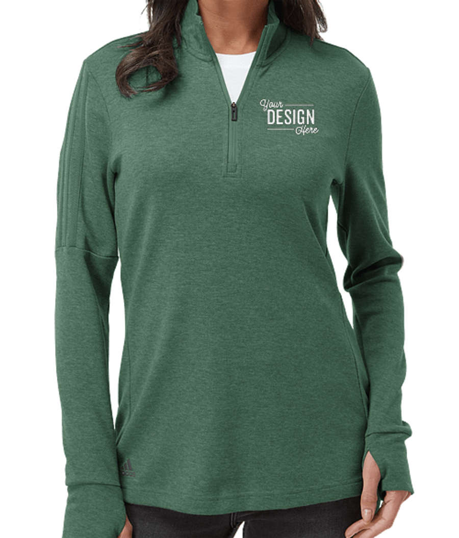 Adidas Women's 3-Stripes Recycled Quarter Zip Sweatshirt in Green Oxide Melange