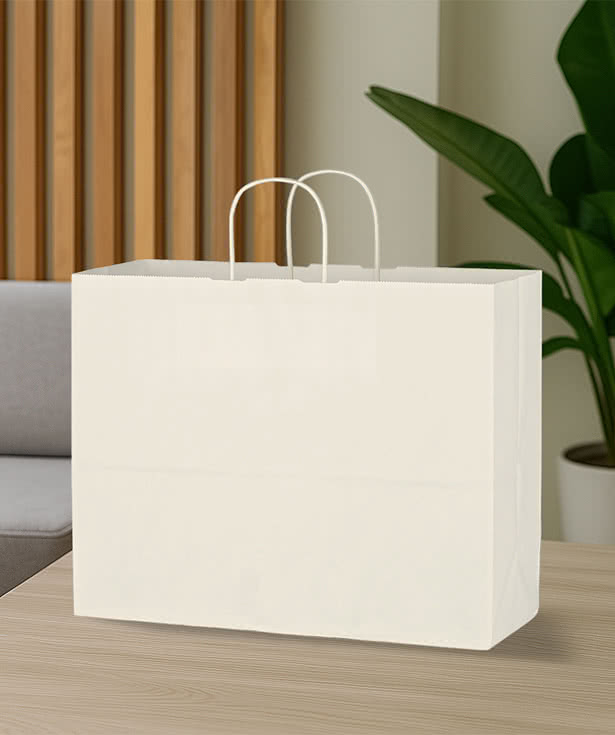 Full Color Large White Kraft Paper Shopper Bag