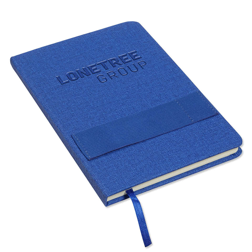 Debossed Council Textured Notebook with Phone & Pen Holder