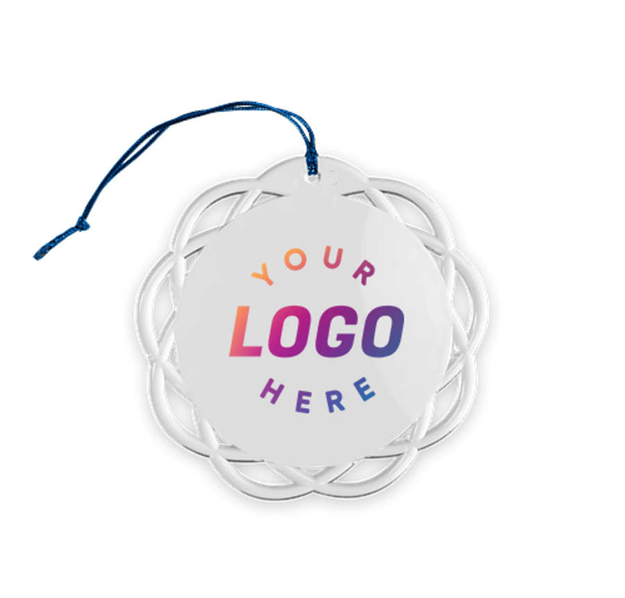 Shatterproof Flat Ornament in Clear with Blue Cord