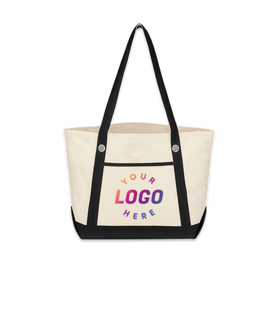 Cotton Canvas Tote Bag with Grommets in Recycled Natural with Black