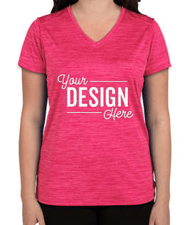 Augusta Women's Tonal Heather V-Neck Performance Shirt - Color: Power Pink