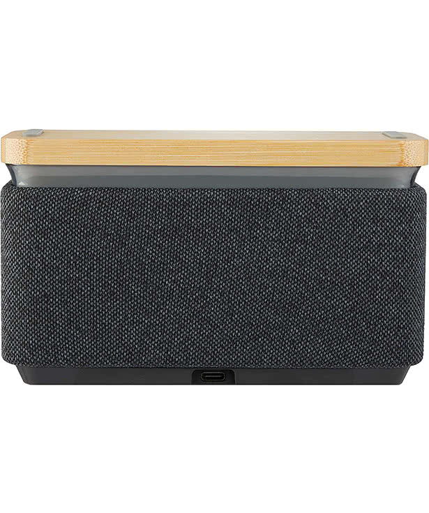 Laser Engraved Boost Fabric and Bamboo Speaker with Wireless Charging Pad